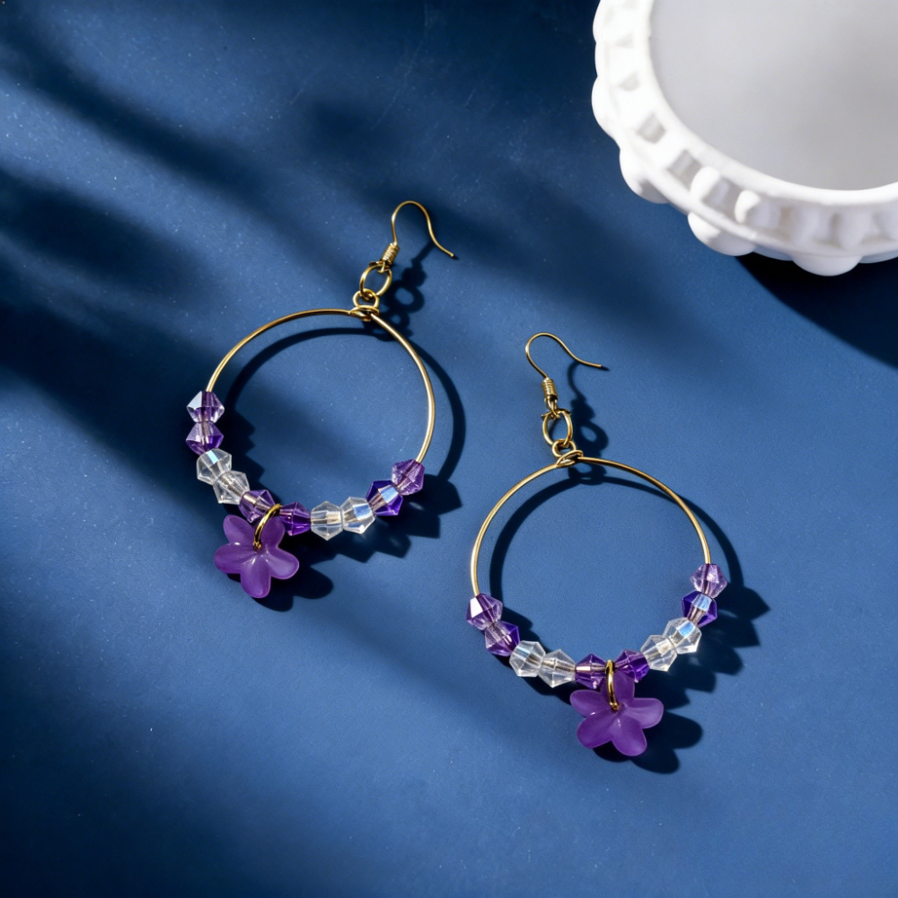 Women's Light Luxury Hoop Earrings with Purple Zirconia